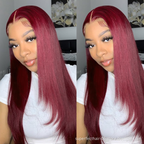 Factory  Indian Virgin Human Hair 99J Red Colored Lace Frontal Wig Vendor Lace Front Wig Human Hair For Black Women